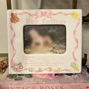 Vintage 90s Infant Baby Birth Certificate Ceramic Picture Frame